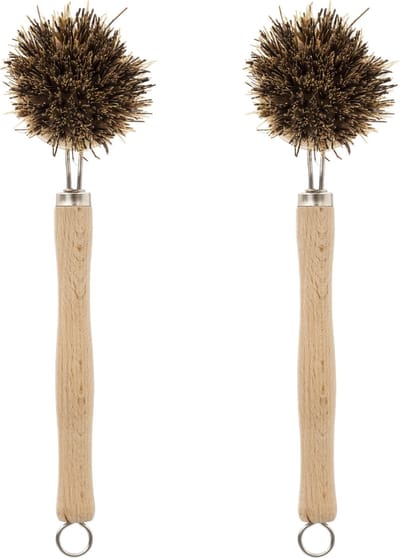 2x stuks afwasborstel ronde kop met reserve borstelkop 23 cm van hout - Afwassen - Schoonmaken