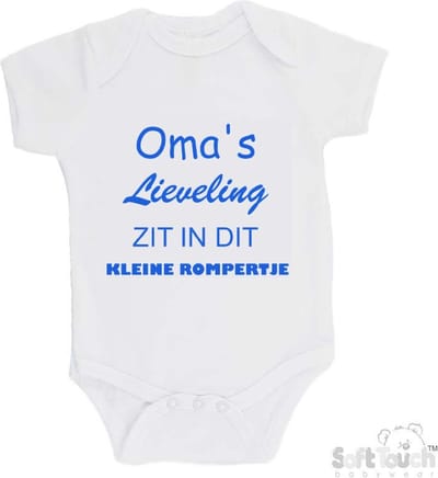 100% katoenen Romper "Oma's lieveling zit in dit kleine rompertje" Jongens Katoen Wit/blauw Maat 62/68