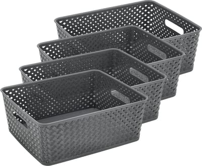 Opbergmand Set van 4 – ±12 Liter per Mand – Opbergmand Speelgoed Kinderkamer – Keukenkast Organizer – Kledingkast Organizer – Kast Organizer - Opbergdoos Grijs – 35,3 × 29,5 × 13,3 cm