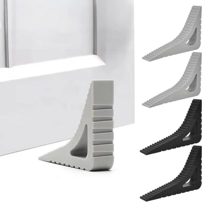 Deurwig Set - Rubberen Stoppers - Ventilatie en Veiligheid - Antislip Driehoek - 4 Stuks - Zwart Grijs