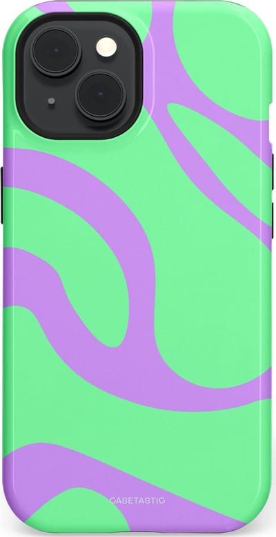 Casetastic Hoesje Geschikt voor Apple iPhone 15 Magsafe - Stijlvolle Beschermende Duo-layer Case - Pastelgolven Mint-Lila