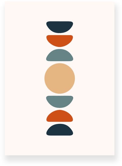 Poster 20x30 cm - Abstracte Geometrie - Donkerblauw - Terracotta - Beige - Japandi - Minimalistisch - Muurdecoratie - Wanddecoratie
