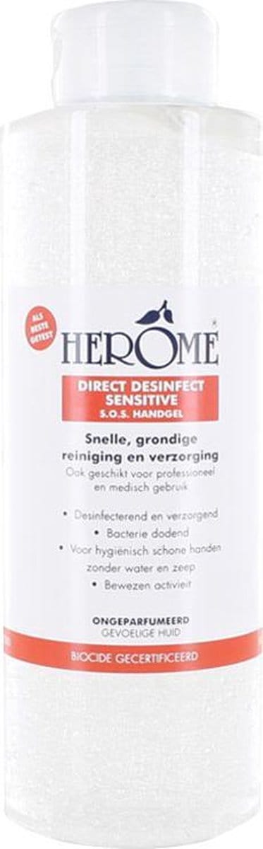 Herome Direct Desinfect Handgel Sensitive (Parfumvrij) met klepdop - Desinfecterende Handgel met 80% Alcohol - Beschermt Tegen Bacteriën en Droogt de Handen Niet Uit - 1000ml.