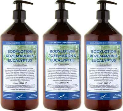 Bodylotion Rozemarijn & Eucalyptus 1 Liter - met gratis pomp - set van 3 stuks