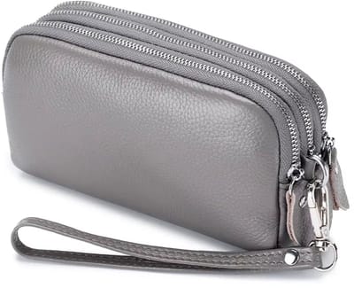 Grote Dames Portemonnee Lange Clutch – Portefeuille met Rits, Telefoonvak, Pasjeshouder, Kaarthouder en Muntvak, Grote Capaciteit Wallet voor Smartphone en Geld - Grijs