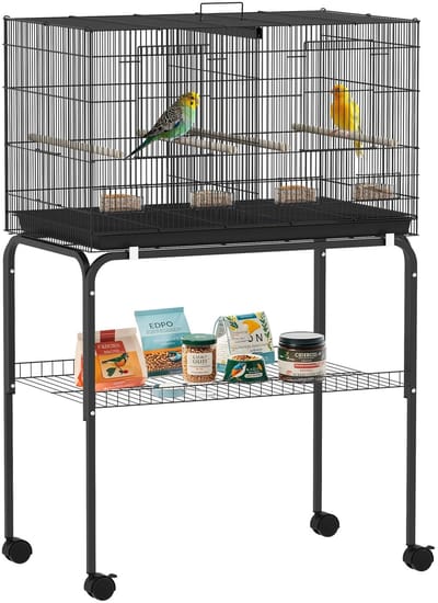 Atlasyx vogelhuisje - Vogelkooi - Vogelkooien voor binnen - Parkietenkooi - Vogelkooi met standaard - 76 x 46 x 116 cm - Zwart