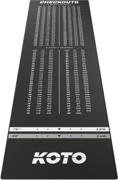 KOTO - Carpet Checkout Dartmat - Zwart -285 x 80 cm - Score Indicator - Antislip