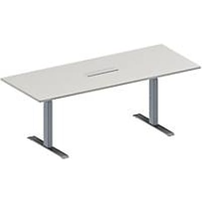 Schäfer Shop Genius Vergadertafel MODENA FLEX, in hoogte verstelbaar, 6-voudige contactdoos, rechthoekig, T-poot, B 2000 x D 800 mm, lichtgrijs