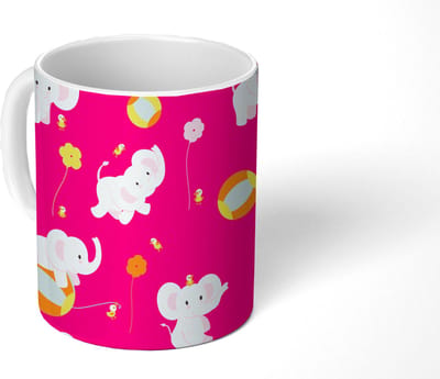 Mok - Koffiemok - Olifant - Bloemen - Patronen - Mokken - 350 ML - Beker - Koffiemokken - Theemok
