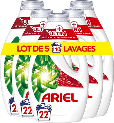 Ariel Vloeibaar Wasmiddel +Ultra Vlekverwijderaar - 5 x 22 Wasbeurten