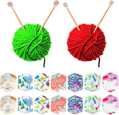 14pcs Haaknaald Stopper Set - 14mm Siliconen Hexagonale Stopper met Bloemenpatroon voor Kleurvolle Bescherming van 3 Haaknaalden