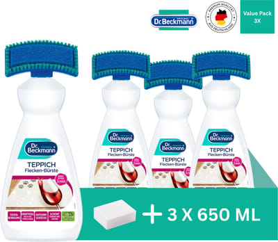 Dr. Beckmann Vlekverwijderaar Tapijt met Borstel – 3 x 650 ml Voordeelverpakking