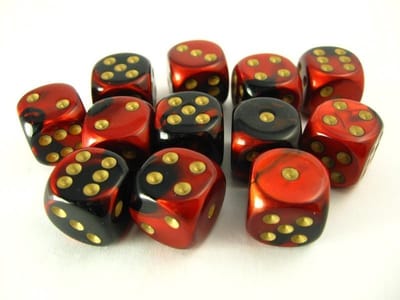 Chessex Gemini Zwart-Rood/goud D6 16mm Dobbelsteen Set (12 stuks)