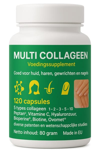 MULTI COLLAGEEN - 120 capsules | 2 maanden gebruik | PEPTAN® + vitamine C + hyaluronzuur + biotine