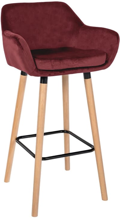 CLP Grant Barkruk - Met rugleuning - Moderne Barstoel - Beukenhouten Poten - Belastbaar tot 150 kg - Velvet - Fluweel - rood/natura