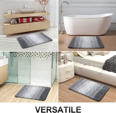 Famanu - Zacht badkamertapijt, 60 x 90 cm, antislip, wasbaar, badmat, hoogpolig, badmat, microvezel, absorberend, douchemat, grijs