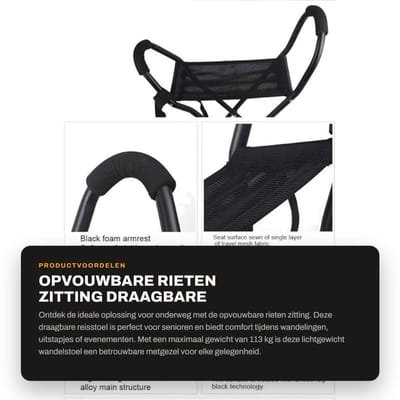 Dailygoods- Reisstoel Lichtgewicht - Opvouwbare Kruk - Draagbare Vouwstoel - Kampeerstoel - Rieten Zitting - Zitbelasting 113kg - Opvouwbare Stoel