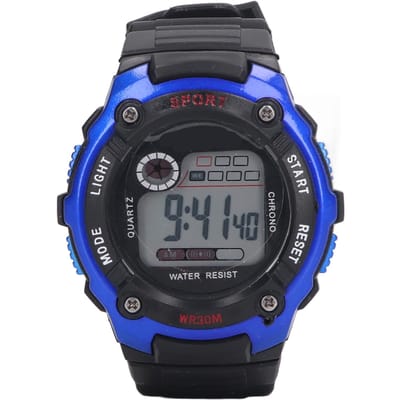 Montre de sport électronique lumineuse étanche avec bracelet en caoutchouc et grand écran pour enfants, montre de sport bleue bleu