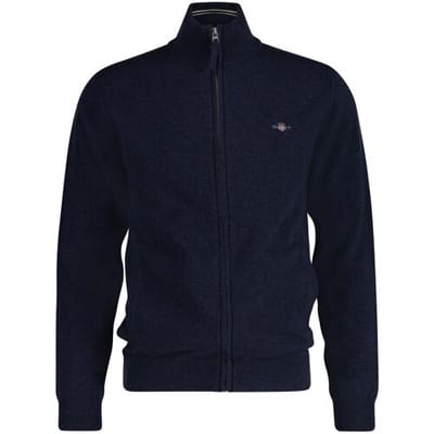 Gant Vest Superfine Lambswool Zip Cardigan Dark Navy Melange / male