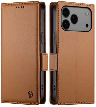Lunso Geschikt voor iPhone 17 Pro Max hoesje - PU leren Bookcase met ruimte voor pasjes - Bruin