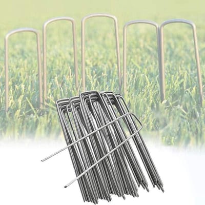 Tuinpinnen - Grondpennen - Gazon Beveiligen - Roestvrij Staal - 15x4 Cm 50 Stuks - Zilver