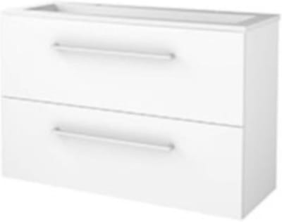 Basic-Line Start 39 Badkamermeubelset - Ondiep - 100 x 39 cm - Met Grepen - 2 Lades - Acryl Wastafel - 2 Kraangaten - Ice White
