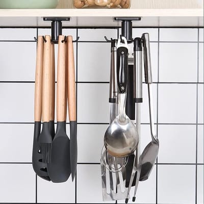 2 Draaibaar keukenrek met haken - Keukenrek - keuken organizers - keuken organizer aanrecht - Opbergrek zonder boren - ABS-kunststof - Zwart