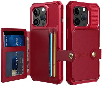 Portemonnee Hoesje Geschikt voor de Apple iPhone 15 Pro - Back Cover met Pasjeshouder - Telefoonhoesje voor Pinpas - Kaarthouder op Achterkant - Case met Magneet voor Auto Houder Rood