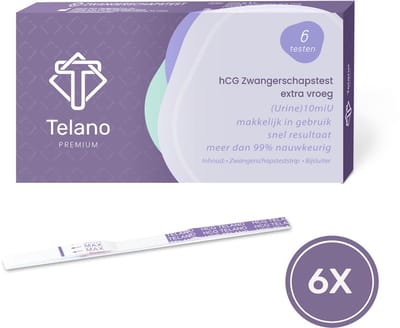 Telano Zwangerschapstest Extra Vroeg Premium 6 stuks Dipstick - Zwangerschapstesten 6 Dagen Eerder - Extra Gevoelige Brede Strip van 5 mm
