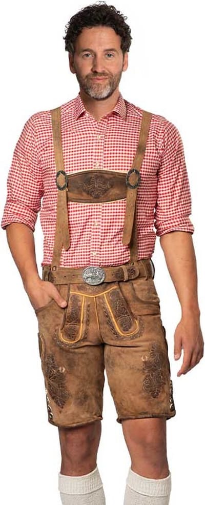 Tannhauser Lederhose Lech Kort met Riem en Bretels 100% Premium Geitenleder Oktoberfest Heren Lederhosen Man Carnavalskleding Heren - Geitenleer - Maat 2XL/56