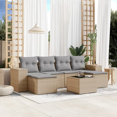 vidaXL - 7-delige - Loungeset - met - kussens - poly - rattan - beige