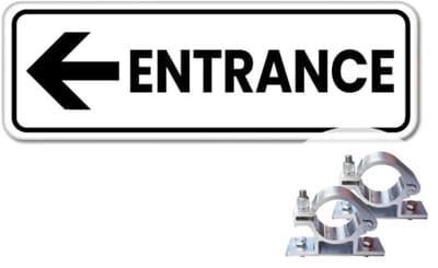 Bord Entrance pijl links - Weerbestendig Aluminium - 40x15 cm - Bevestiging: Met paalbeugels Ø48mm