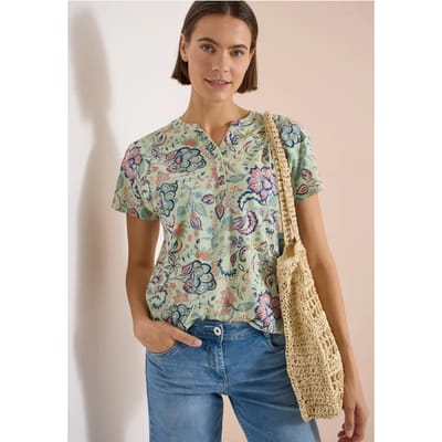Shirt met split in de hals en print