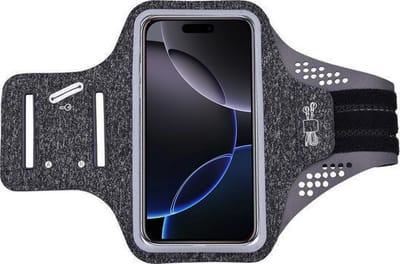 Hardloop telefoonhouder Geschikt voor iPhone 16 Pro - Sportarmband - Reflecterend -Ruimte voor sleutel - Zwart