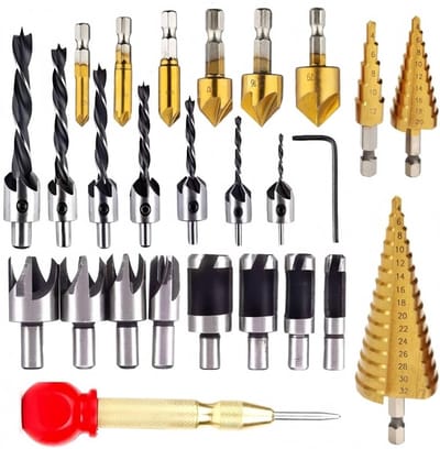 Verzinkboor metaal - Set van 24 stuks - Titanium gecoate boren en houtplug cutters - Voor hout en metaalbewerking
