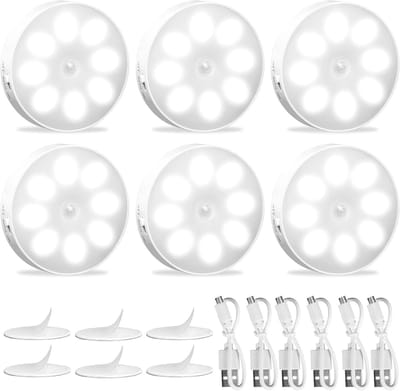 Nachtlampje met Bewegingssensor - 6 Stuks USB Oplaadbare LED Verlichting voor Trap, Hal, Slaapkamer en Keuken