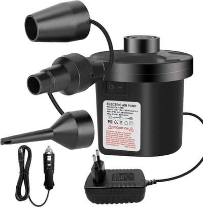 TOVBMUP Luchtpomp - Elektrische luchtpomp - Opblaasbaar - 240V, 50W - Met 3 mondstukken - Hoog vermogen - Geschikt voor luchtbedden, opblaasbare matrassen en zwemringen.