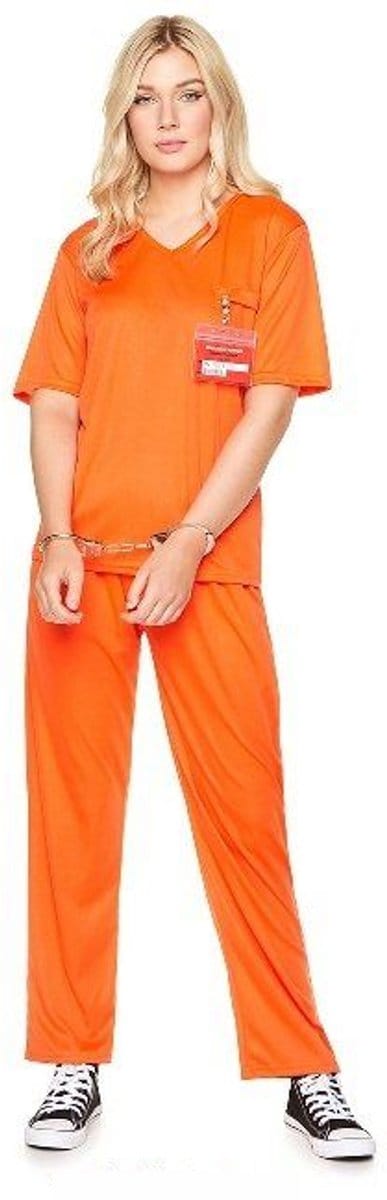 Karnival Costumes Oranje Gevangene Halloween Kostuum Dames Halloween Kostuum Volwassenen Carnavalskleding Dames Carnaval - Polyester - Maat XL - 3-Delig Broek/Top/Id Badge