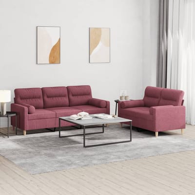 vidaXL - 2-delige - Loungeset - met - kussens - stof - wijnrood