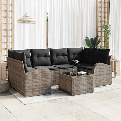 vidaXL - Tuinbank - Set - 7 - st - Grijs - poly - rattan