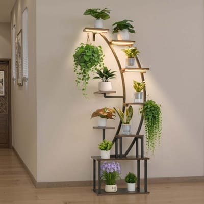 VEVOR plantenstandaard met groeilamp, metalen bloemenstandaard met 9 niveaus, 3 timer en 10 helderheidsniveaus, bloemenplank voor woonkamer- en balkondecoratie, 62x28x160 cm