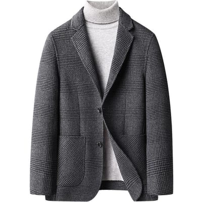 Herfst en Winter Nieuw Jacquard Dubbelzijdig Tweed Pak Heren Handgenaaid Dubbelzijdig Tweed Casual Pak Wollen Pakjas 4XL gray
