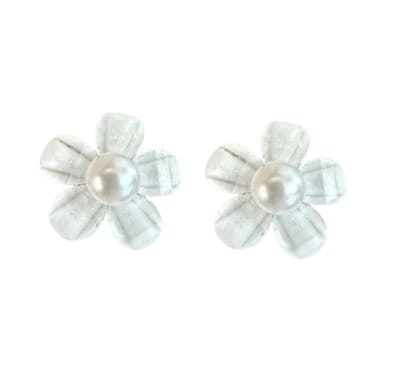 Magneet oorbellen -witte -bloem parel 15 mm- geen gaatje- Charme Bijoux