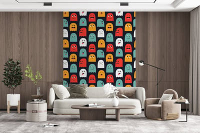 Behang - Fotobehang Patroon - Pacman - Games - Spook - Jongens - Kinderen - Kids - Breedte 165 cm x hoogte 220 cm