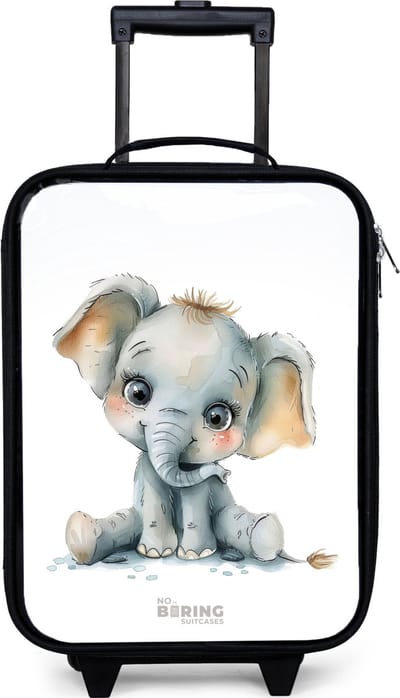 NoBoringSuitcases.com® - Kinderkoffer jongen - Kindertrolley meisje - Baby olifant - Koffer kind lichtgewicht - Reiskoffer trolley voor kinderen - Koffertje met lichtgevende wieltjes - Rolkoffer zwart