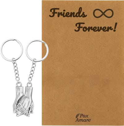 BFF Sleutelhanger voor 2 ' Friends Forever' - Handjes Vasthouden - Sleutelhanger set op Cadeau Kaartje - Zilverkleurig - Vriendschap Symbool - Pax Amare