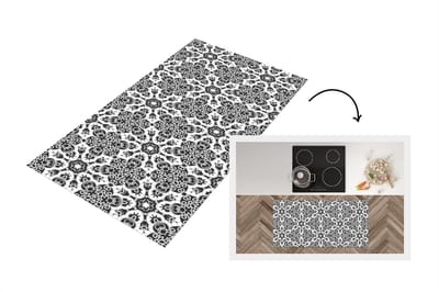 Keukenloper - Loper keuken - Patronen - Zwart Wit - Mandala - 120x60 cm - Keukenloper vinyl
