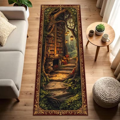 Betoverd Bos Bibliotheek Loper Retro Cottagecore Boekenwurm Decor Mat Antislip Vloerdecor voor Entree Woonkamer Slaapkamer 40X120CM