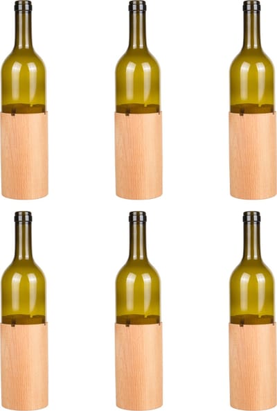 Joy Kitchen theelichthouder - Bottly light - Set van 6 - Waxinelichthouder glas en hout - Kaarsenhouder - theelicht - licht bruin