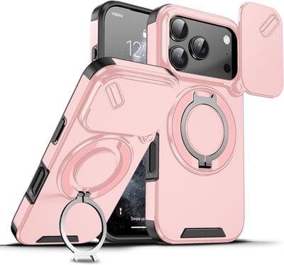 Hoesje Geschikt voor iPhone 17 Pro hoesje Rose Goud - Shock Hybrid Armor Hoes met Kickstand Ring en Camera Bescherming - Geschikt voor MagSafe